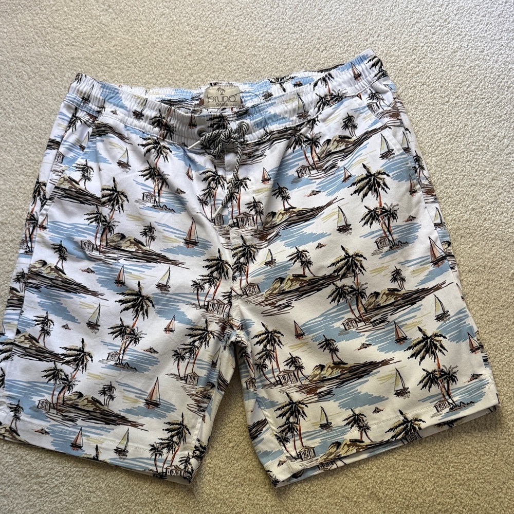 Cubavera Palm Tree Print shorts men’s. Blue and white